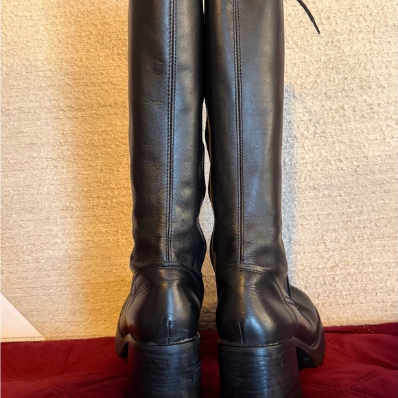 “VINTAGE” DESTROY ,PLATFORM LACE UP TALL BLACK LEATHER RETRO  BOOTS Size 8.5 Y2K - Picture 4 of 11